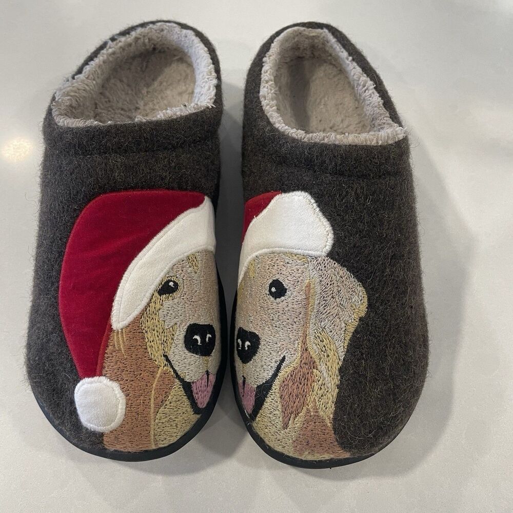 LL Bean Daybreak Slippers Womens Size 9 Shoes Brown Dog Christmas Comfort